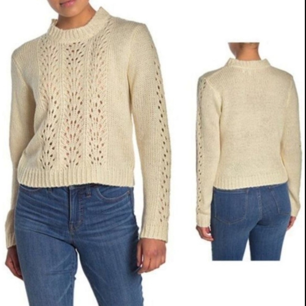 NWT Woven Heart Sweater Open Knit Ivory Large Long Sleeve